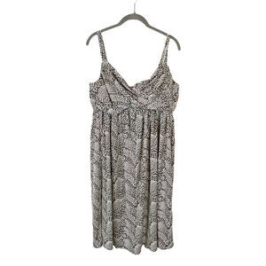 Liz Claiborne Sundress Dress Faux Wrap Front Empire Waist Olive Green White L